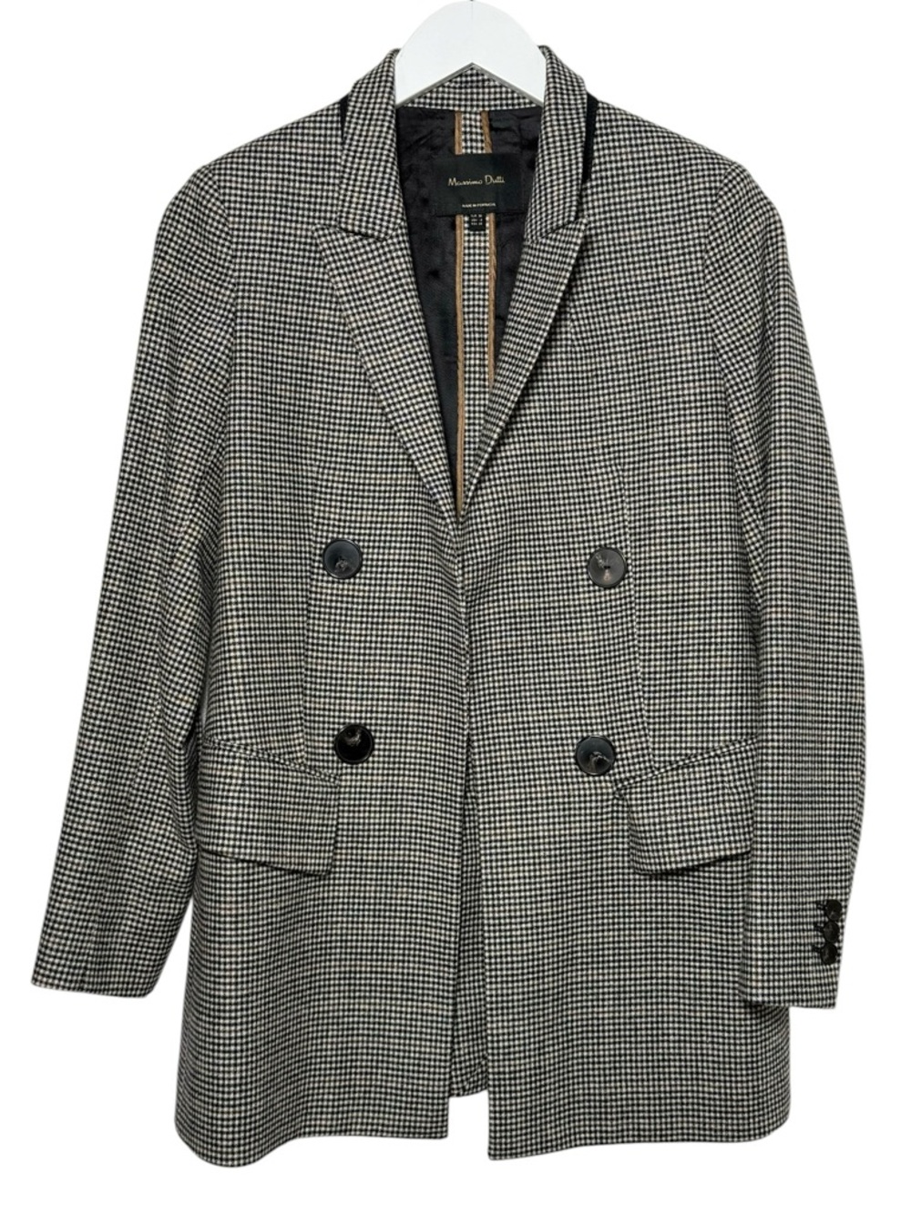 Massimo Dutti Houndstooth Wool Blend Open Front Double Breasted Blazer‎ Size 4 - Picture 3 of 10